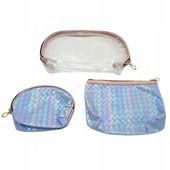 Zestaw 3 kosmetyczek efekt syrenki błękitny przezroczysty