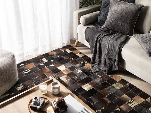 Dywan patchwork skórzany 140 x 200 cm brązowy BANDIRMA na Arena.pl