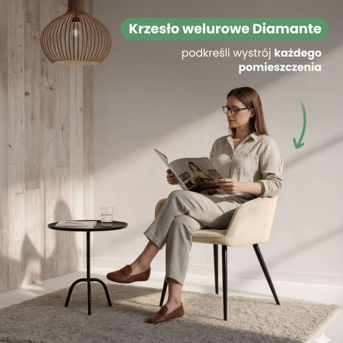 2x Krzesło welurowe tapicerowane do salonu DIAMANTE Beżowe Czarne nogi na Arena.pl
