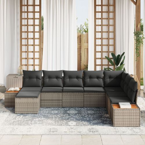8-częściowy Zestaw Sof Ogrodowych z Poduszkami Szary Polirattan Akacja na Arena.pl
