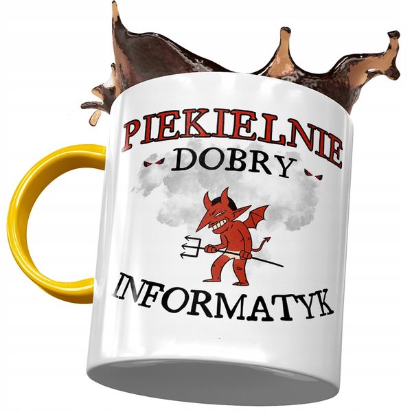 Kubek Żółty Dla Informatyka Piekielnie Dobry Z Nadrukiem Ze Zdjęciem zdjęcie 1