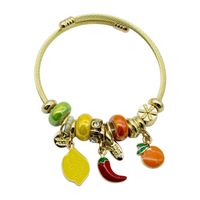 Bransoletka charms modułowa sztywna regulowana kolor złoty Owoce 19