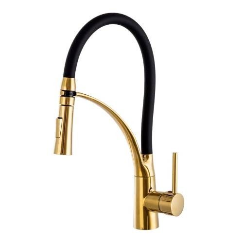 Zlewozmywak jednokomorowy z ociekaczem ARAGON biały z lewym ociekaczem + bateria złota NEXO na Arena.pl