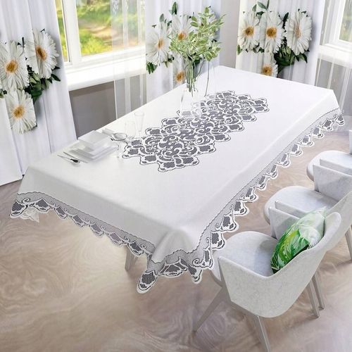 Elegancki obrus żakardowy biały zdobiony wzorzysty 130x180cm SERKAN na Arena.pl