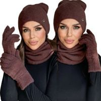 KOMPLET DAMSKI CZAPKA KOMIN GOLF RĘKAWICZKI ZESTAW CIEPŁY ALPAKA