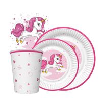 Zestaw komplet zastawy Różowy Jednorożec - kubeczki, talerzyki, serwetki