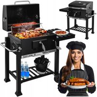 Grill Węglowy z Pokrywą Termometr Popielnik Wentylacja Ogrodowy Zamykany