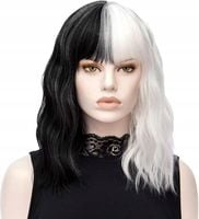 PERUKA CRUELLA CZARNO-BIAŁA Z GRZYWKĄ FILM PRZEBRANIE HALLOWEEN KARNAWAŁ