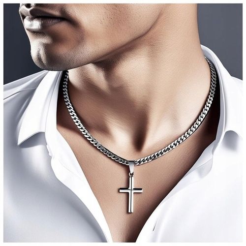 SREBRNY ŁAŃCUSZEK Z KRZYŻYKIEM MĘSKI ŁAŃCUCH PEŁNY KRZYŻ DIAMENTOWANY na Arena.pl