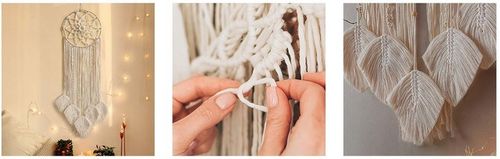 MAKRAMA NA ŚCIANĘ BOHO ŁAPACZ SNÓW OZDOBA ŚCIENNA ZE SZNURKA LIŚCIE OZDOBNE na Arena.pl