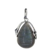 Zawieszka z Labradorytem w srebrze oksydowanym z liściem