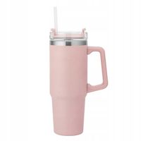 Kubek termiczny do samochodu z uchwytem i słomką Altom Design różowy 880 ml