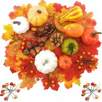 50x SZTUCZNE LIŚCIE DYNIE ŻOŁĘDZIE DEKORACJE JESIENNE NA HALLOWEEN ZESTAW