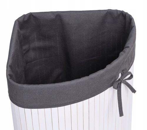 KOSZ POJEMNIK NA PRANIE BIELIZNĘ NAROŻNY BIAŁY BAMBUSOWY Z POKRYWĄ 60L na Arena.pl