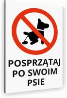 Tabliczka znak informacyjny 20x15 Biała SPRZĄTANIE PO PSIE Nierdzewna