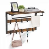 Półka ścienna z wieszakami 65x30x42 rustykalny brąz z haczykami loft