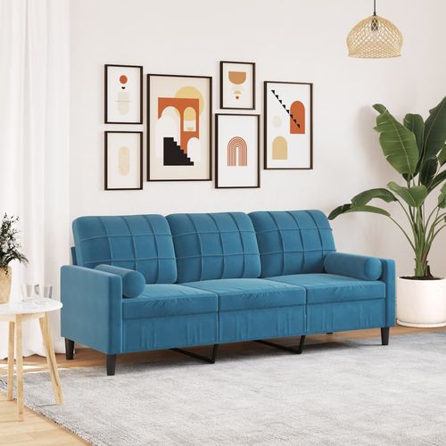 3-osobowa sofa z poduszkami, niebieska, 180 cm, aksamit na Arena.pl