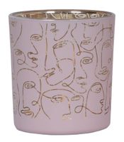 Świecznik szklany różowy w twarze mini