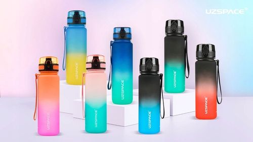 BUTELKA NA WODĘ 1L TRITAN Bidon z miarką motywacyjną niebiesko-turkusowy na Arena.pl