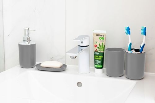 ZESTAW ŁAZIENKOWY 6 ELEMENTÓW AKCESORIA DO WC KOSZ DOZOWNIK SZARY na Arena.pl
