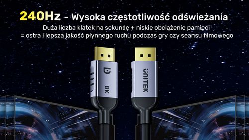 Unitek kabel DisplayPort 1.4 8k 60hz, 4k 240hz, HDR, HDCP 2.3, DSC 1.2, 2m na Arena.pl