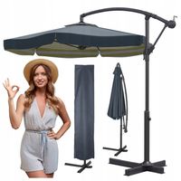 PARASOL Ogrodowy DUŻY Składany SOLIDNY z Wysięgnikiem 350cm + POKROWIEC