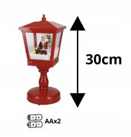 LATARNIA ŚWIĄTECZNA LED LAMPION CZERWONA MAŁA 30CM ŚNIEG MELODIA GRAJĄCA