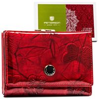PETERSON portfel skórzany średni lakierowany z motylami P217 czerwony