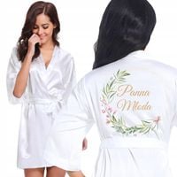 SZLAFROK ŚLUBNY DAMSKI SATYNOWY PANNA MŁODA PANIEŃSKI NAPIS ROZMIAR M