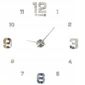 ZEGAR ŚCIENNY 3D lustrzany NAKLEJANY NOWOCZESNY SREBRNY 50 - 90 cm