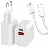 ŁADOWARKA SIECIOWA ADAPTER USB-C USB-A KABEL USB-C BIAŁA