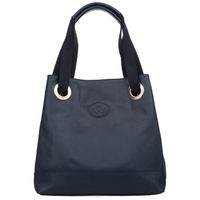 VERA PELLE torebka skórzana shopper z parcianymi rączkami na ramię V528 granatowa