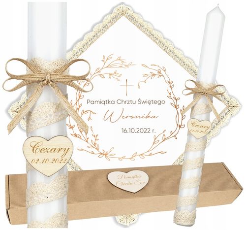 Szatka i świeca do chrztu BOHO Chrzest pudełko grawer serce EKO Topaz WL na Arena.pl