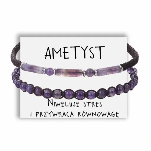 BRANSOLETKA DAMSKA KAMIEŃ AMETYST ZESTAW 2w1 zdjęcie 2