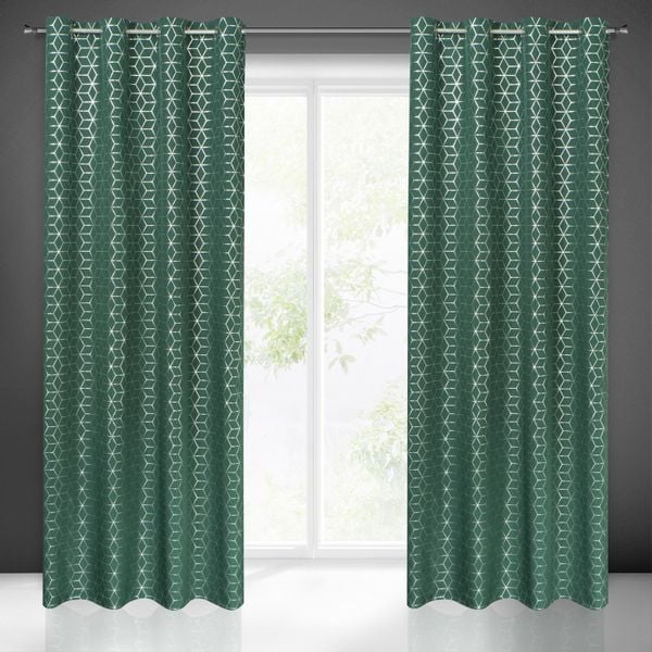 Zasłona gotowa na przelotkach CUBE 140x250 Eurofirany ciemny zielony/srebrny zdjęcie 1