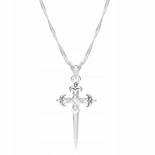 Łańcuszek srebrny naszyjnik 925 Krzyż Sztylet zdjęcie 1