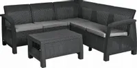 ZESTAW MEBLI OGRÓD TARAS RATTAN GRAFIT NAROŻNIK Z PODUSZKAMI +STOLIK CURVER