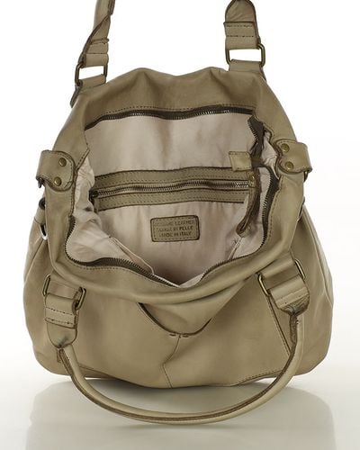 Torebka skórzana XL shopper vintage bag z kieszeniami vera pelle - MARCO MAZZINI beż taupe na Arena.pl