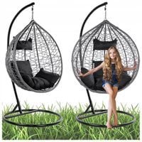 FOTEL OGRODOWY WISZĄCY KOKON DUŻY KOSZ KORFU SZARY PODUSZKA CZARNA