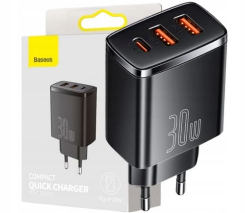 Ładowarka Baseus Compact 2x USB+USB-C PD QC 30W 3A na Arena.pl
