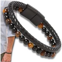 Męska bransoletka skórzana z naturalnymi kamieniami koraliki
