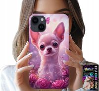 ETUI DO IPHONE 14 - SŁODKA CHIHUAHUA NA RÓŻOWYM TLE KWIATAMI