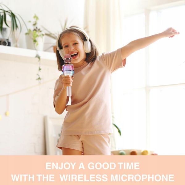 Mikrofon bezprzewodowy DYNASONIC DM-05 do karaoke Bluetooth RGB Złoty zdjęcie 6