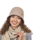 Jasnobeżowy Kapelusz Bucket Czapka Damski Wełniany Elegancki Gładki