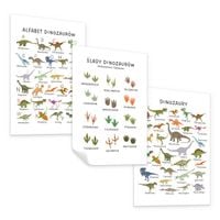 ZESTAW 3x PLAKAT EDUKACYJNY DLA DZIECI ALFABET DINOZAURY MONTESSORI A3