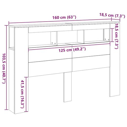 Wezgłowie LED z półką Czarny dąb 160 x 18,5 x 103,5 cm na Arena.pl