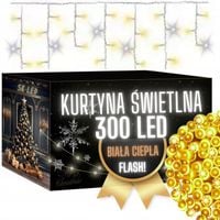KURTYNA ŚWIETLNA 300 LED 13M SOPLE LAMPKI BIAŁE CIEPŁE FLASH ZEWNĘTRZNE