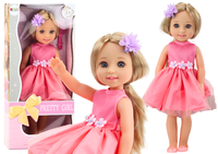 Lalka Długie Włosy Różowa Sukienka Spinka Szczotka 38cm