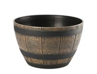Donica okrągła skrzynka beczka BARREL 33 cm imitacja drewna tworzywo brąz ciemny