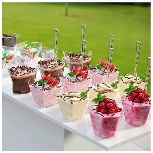 PUCHARKI DO DESERÓW LODÓW PLASTIKOWE NA PRZEKĄSKI DESER 50szt 120ml KWADRAT na Arena.pl